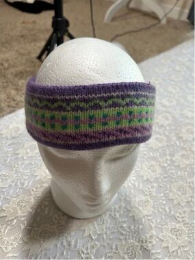 Hand-Knit Purple Patterned Ear Warmer Headband